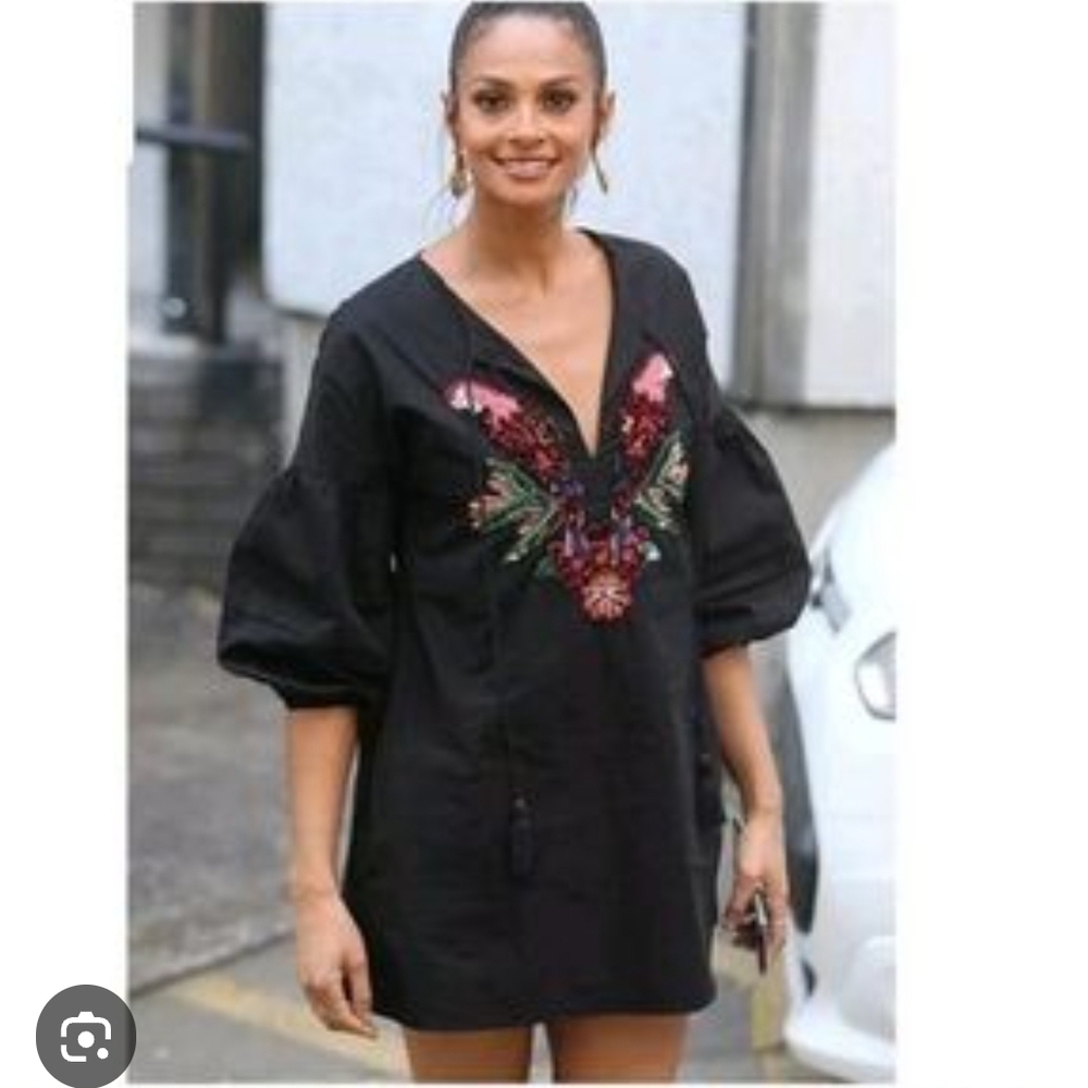 Zara Black Dress with Floral Embroidery